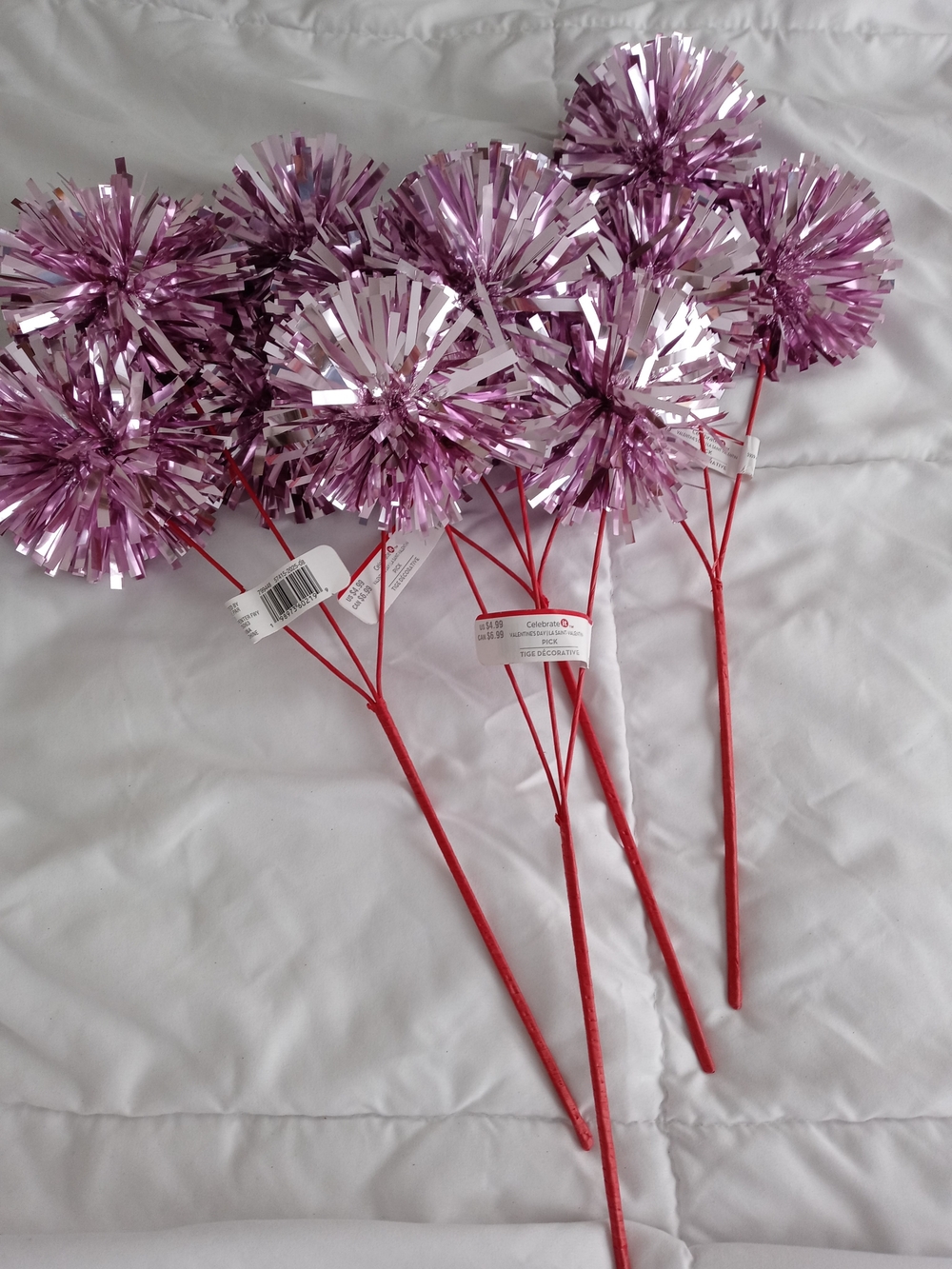 Celebrate It Pink Metallic Pom-Pom Picks - Party Stems (Set)
